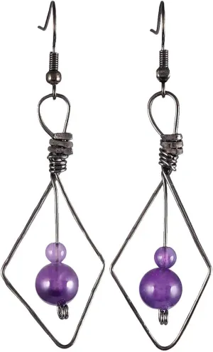SUNYIK Rhombus Shaped Dangle Drop Earrings for Women, Handmade Wire Wrapped Healing Crystal Stone Beads Jewelry