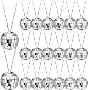 Sureio 20 Pcs Mirror Disco Ball Necklaces Silver Hanging Balls Ornament 70s Disco Party Necklaces Mini 70s Jewelry Party Favor Decoration Costume Accessories for Dance Supplies(1.18 Inch)