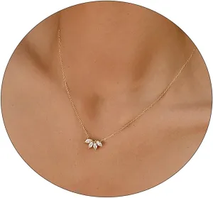 Tasiso Diamond Necklaces for Women Dainty CZ Leaf Necklace 14k Gold Plated Flower Necklace Simple Diamond Choker Necklaces for Women Trendy Prom Jewelry Gifts