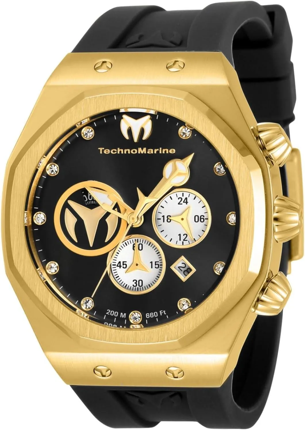 TechnoMarine Men's Reef Sun StainlessSteel Quartz Watch with Silicone Strap, 24 (Model: TM520002) (Black)
