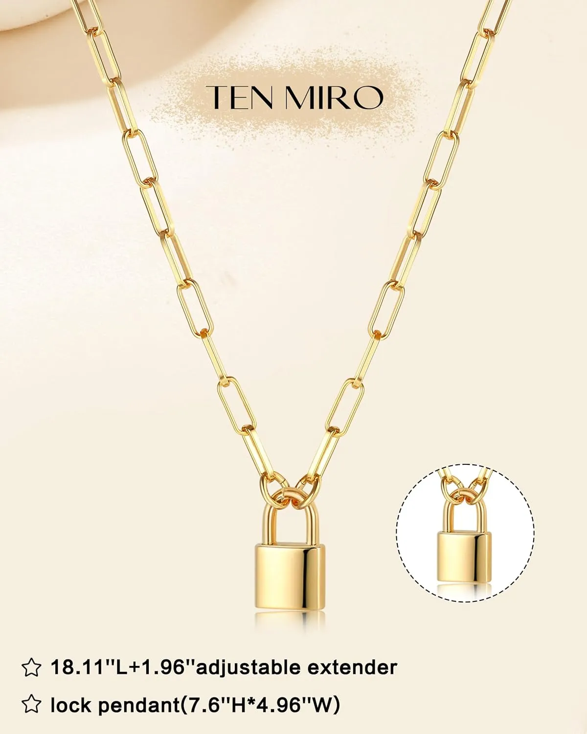 TEN MIRO 18k Chunky Gold Necklace for Women Sweatproof, Non Tarnish Chunky Layered Chain Necklaces Thick Gold Layering Herringbone Paperclip Necklace Stacks Toggle Necklaces for Women Men