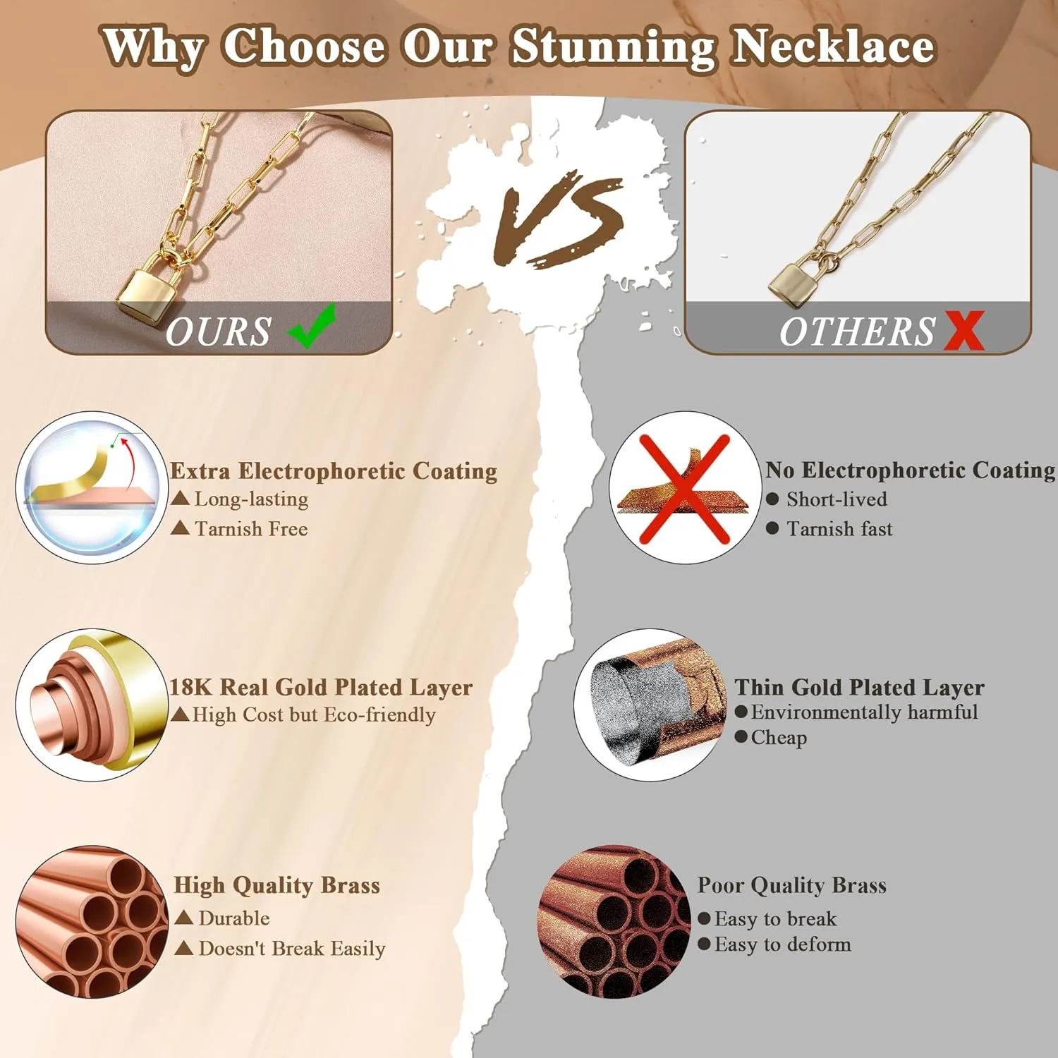 TEN MIRO 18k Chunky Gold Necklace for Women Sweatproof, Non Tarnish Chunky Layered Chain Necklaces Thick Gold Layering Herringbone Paperclip Necklace Stacks Toggle Necklaces for Women Men