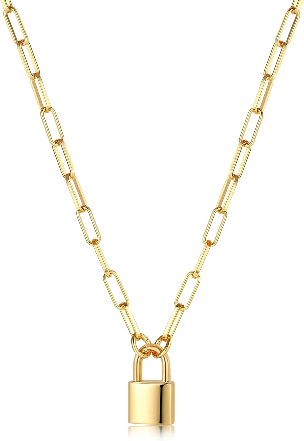 TEN MIRO 18k Chunky Gold Necklace for Women Sweatproof, Non Tarnish Chunky Layered Chain Necklaces Thick Gold Layering Herringbone Paperclip Necklace Stacks Toggle Necklaces for Women Men