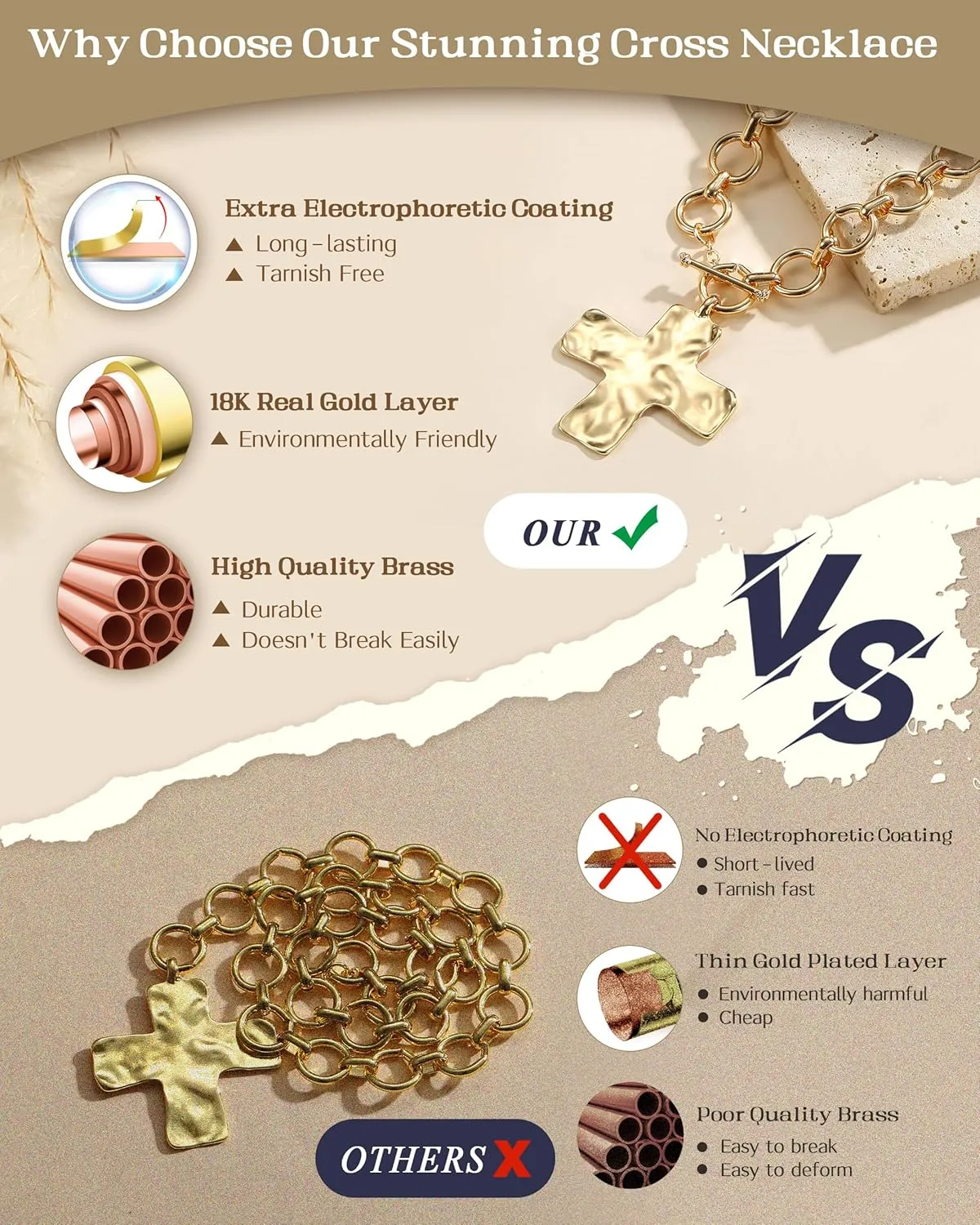 TEN MIRO 18k Chunky Gold Necklace for Women Sweatproof, Non Tarnish Chunky Layered Chain Necklaces Thick Gold Layering Herringbone Paperclip Necklace Stacks Toggle Necklaces for Women Men