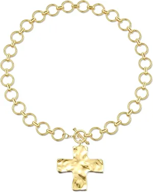 TEN MIRO 18k Chunky Gold Necklace for Women Sweatproof, Non Tarnish Chunky Layered Chain Necklaces Thick Gold Layering Herringbone Paperclip Necklace Stacks Toggle Necklaces for Women Men