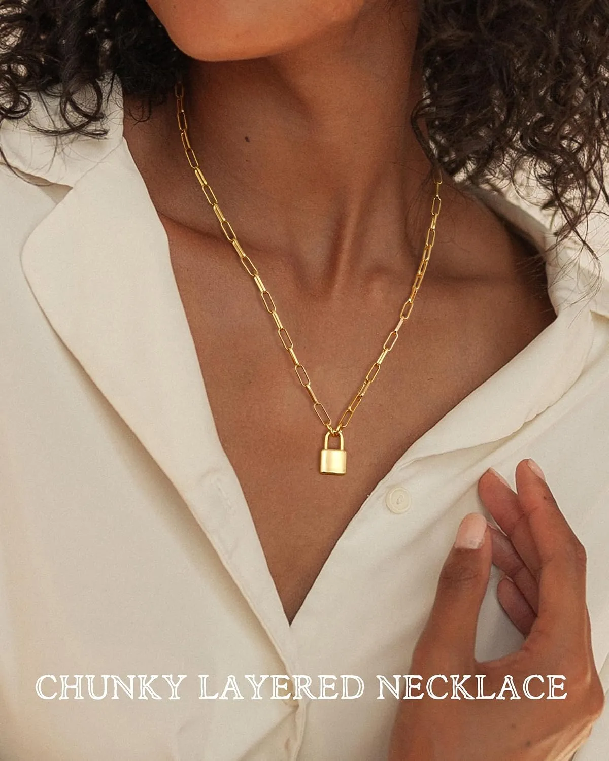 TEN MIRO 18k Chunky Gold Necklace for Women Sweatproof, Non Tarnish Chunky Layered Chain Necklaces Thick Gold Layering Herringbone Paperclip Necklace Stacks Toggle Necklaces for Women Men
