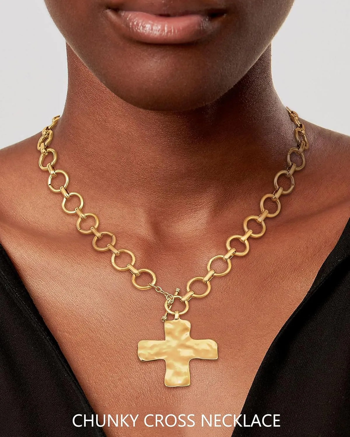 TEN MIRO 18k Chunky Gold Necklace for Women Sweatproof, Non Tarnish Chunky Layered Chain Necklaces Thick Gold Layering Herringbone Paperclip Necklace Stacks Toggle Necklaces for Women Men