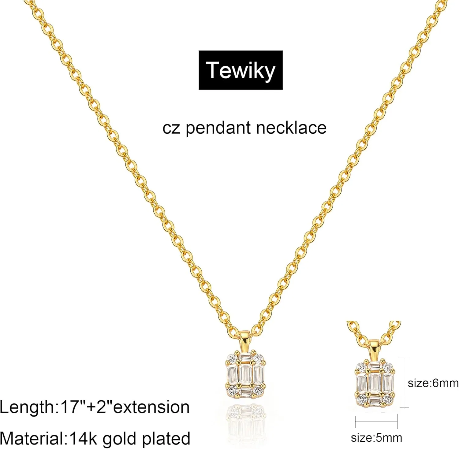 Tewiky Diamond Pendant Necklace for Women Dainty Gold Layered Necklaces 14k Gold Plated Stacked Cuban Paperclip Chain Choker Necklaces Aesthetic Simple Gold Necklace Jewelry Gifts for Women