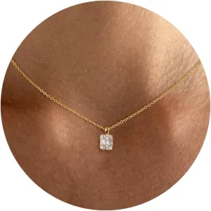 Tewiky Diamond Pendant Necklace for Women Dainty Gold Layered Necklaces 14k Gold Plated Stacked Cuban Paperclip Chain Choker Necklaces Aesthetic Simple Gold Necklace Jewelry Gifts for Women