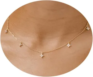 Tewiky Diamond Pendant Necklace for Women Dainty Gold Layered Necklaces 14k Gold Plated Stacked Cuban Paperclip Chain Choker Necklaces Aesthetic Simple Gold Necklace Jewelry Gifts for Women