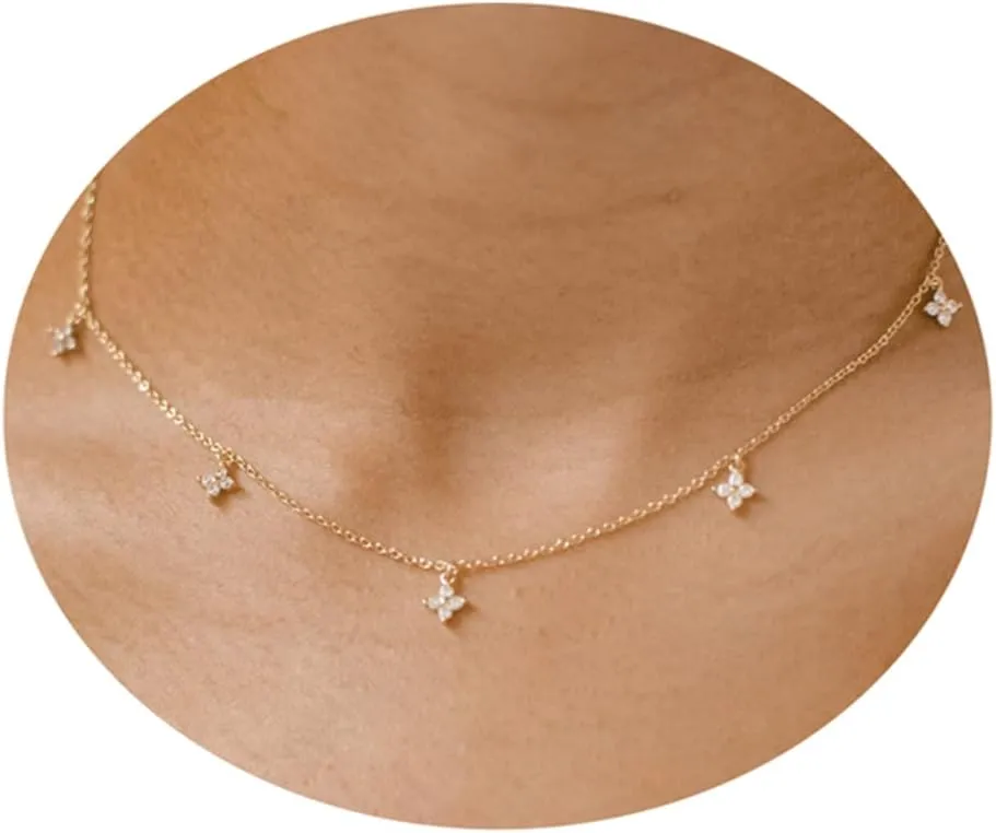 Tewiky Diamond Pendant Necklace for Women Dainty Gold Layered Necklaces 14k Gold Plated Stacked Cuban Paperclip Chain Choker Necklaces Aesthetic Simple Gold Necklace Jewelry Gifts for Women