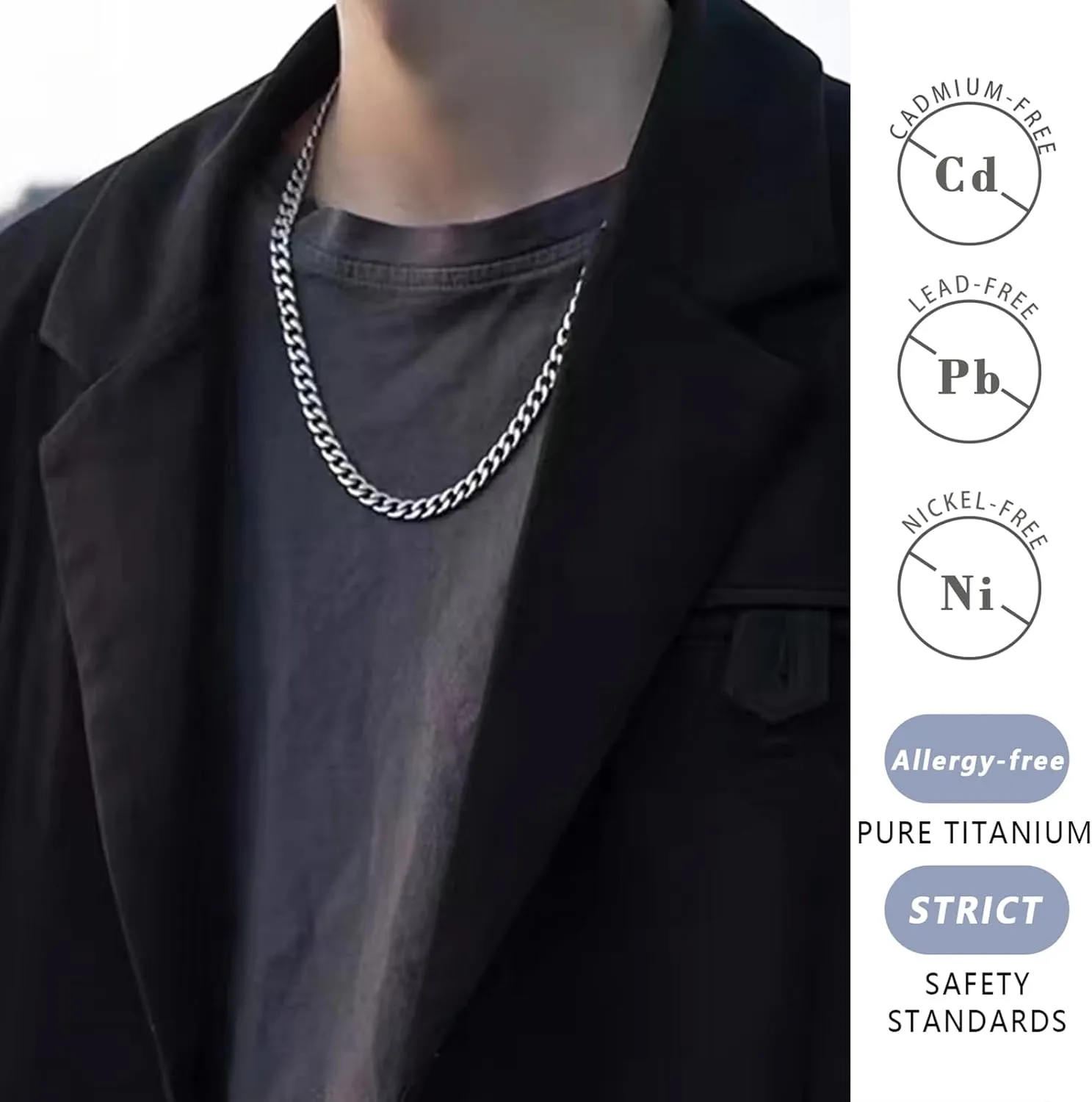 TGNEL 7mm Pure Titanium Cuban Link Chain for Men, Fashion Men's Titanium Necklace Chain for Sensitive Skin 22'' 24''