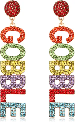 Thanksgiving Earrings Beaded Fall Earrings Rhinestone GOBBLE Drop Earring Sparkly Crystal Dangle Earrings for Women Autumn Jewelry Holiday Gift