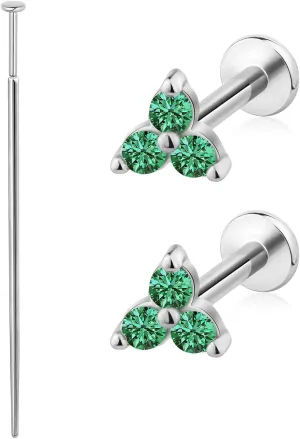 Threadless Flat Back Earrings Hypoallergenic, Silver Stud Earrings for Women, Nap Earrings for Helix Tragus Conch Piercing Jewelry, 18gauge Cartilage Earring