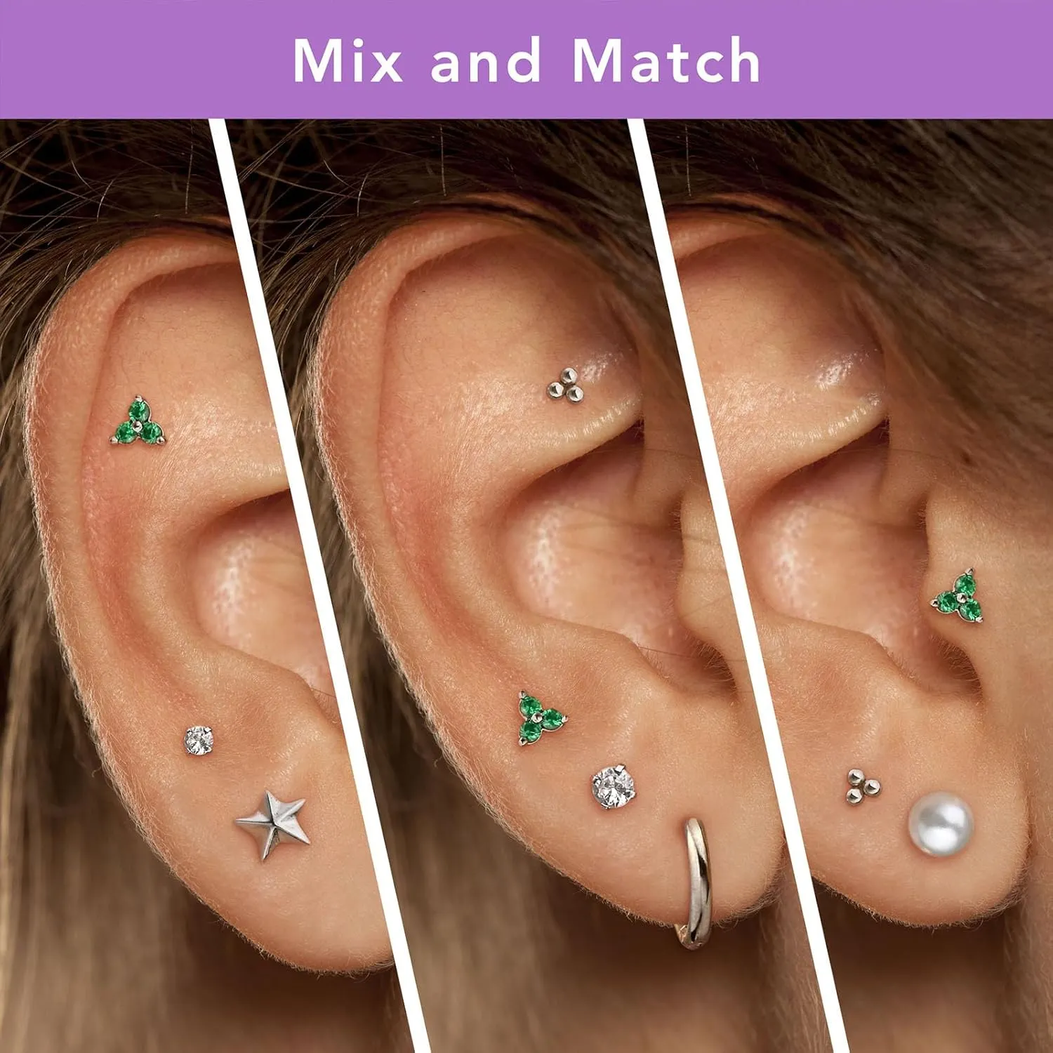 Threadless Flat Back Earrings Hypoallergenic, Silver Stud Earrings for Women, Nap Earrings for Helix Tragus Conch Piercing Jewelry, 18gauge Cartilage Earring