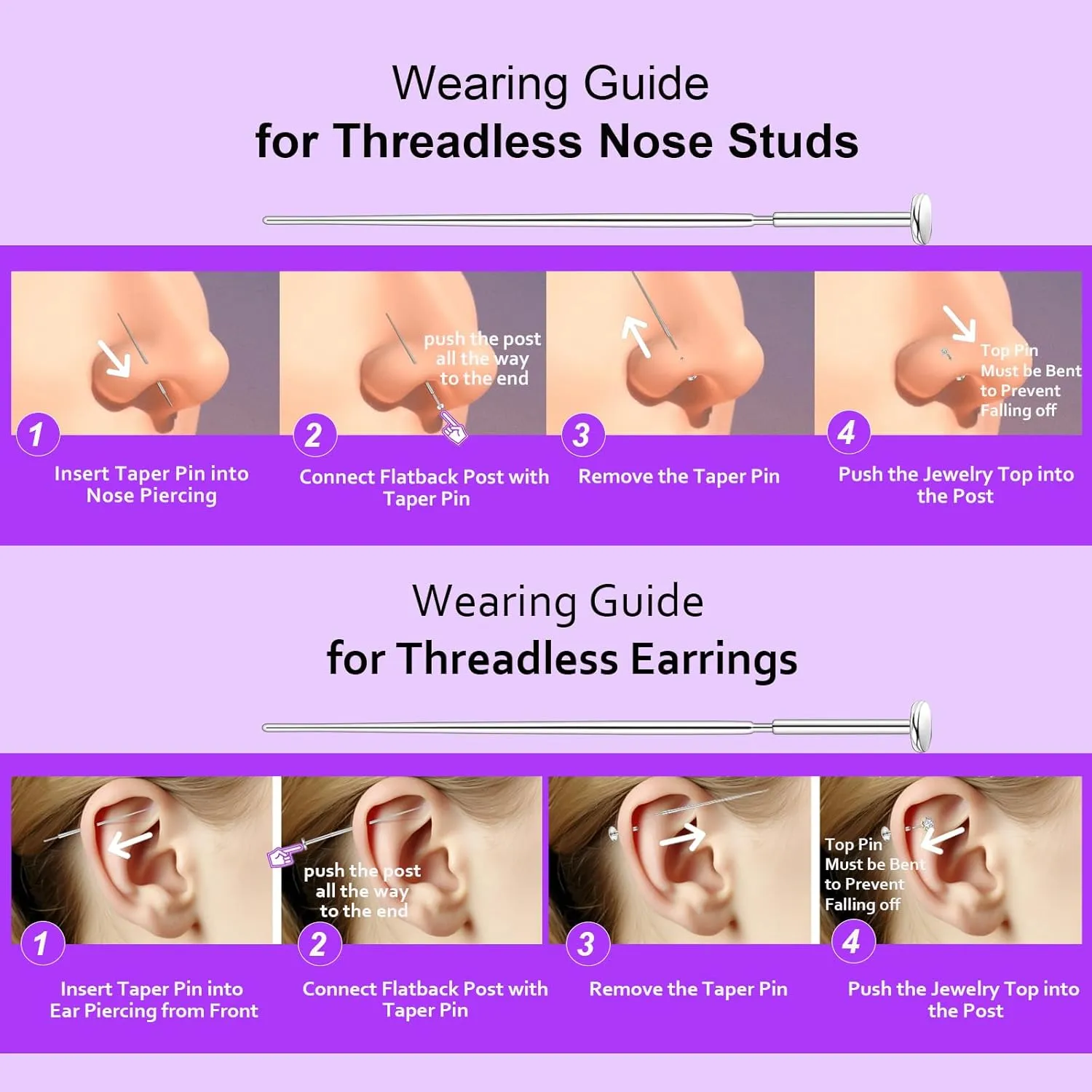 Threadless Flat Back Earrings Hypoallergenic, Silver Stud Earrings for Women, Nap Earrings for Helix Tragus Conch Piercing Jewelry, 18gauge Cartilage Earring