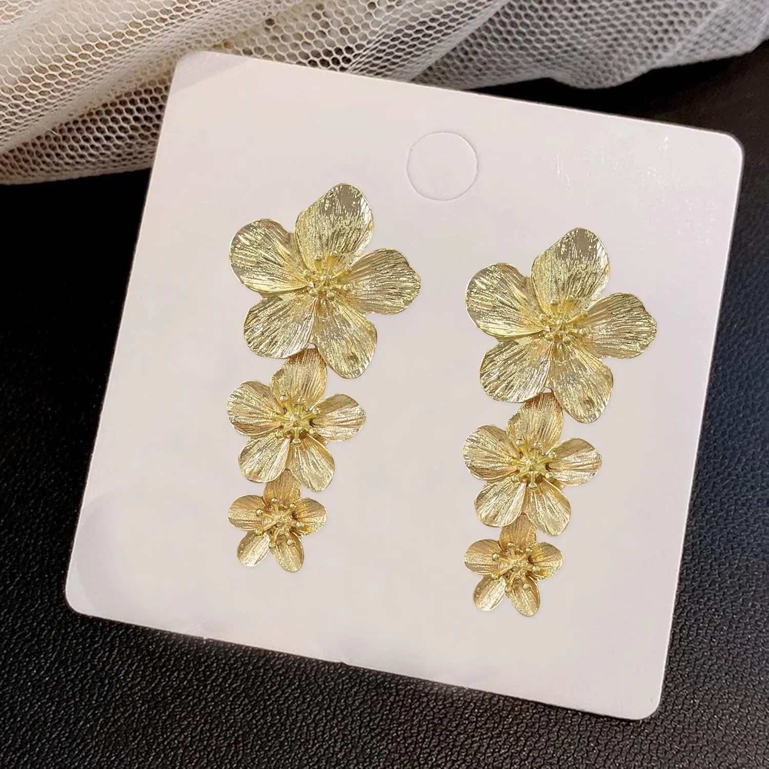 Three Layer Flower Earrings for Women Boho Statement Flower Earrings Bohemian Flower Dangle Earrings Flower Jewelry Gift (Gold)