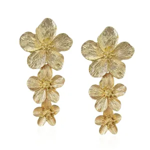 Three Layer Flower Earrings for Women Boho Statement Flower Earrings Bohemian Flower Dangle Earrings Flower Jewelry Gift (Gold)