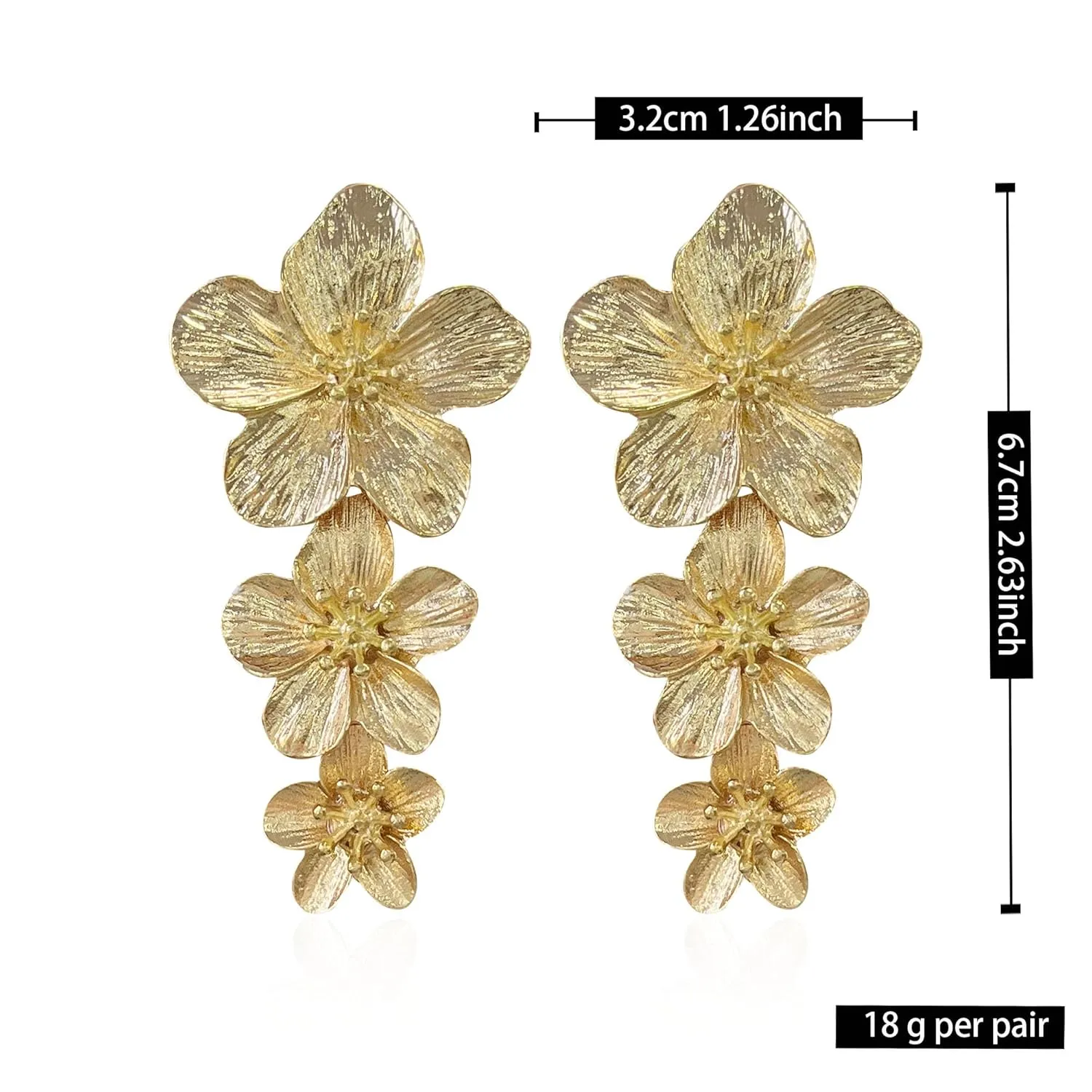 Three Layer Flower Earrings for Women Boho Statement Flower Earrings Bohemian Flower Dangle Earrings Flower Jewelry Gift (Gold)