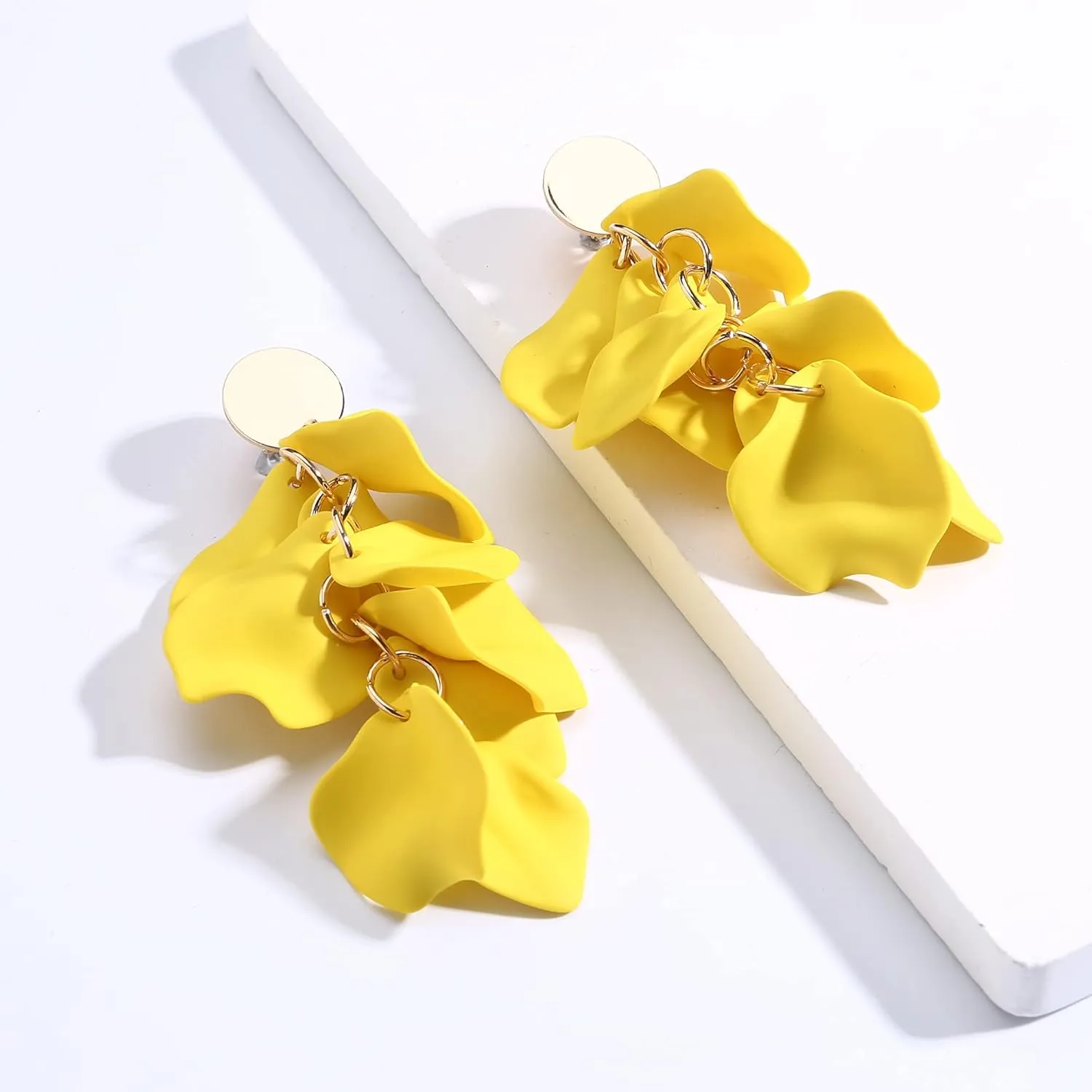 THUNARAZ Acrylic Clip on Earrings for Women Long Rose Petal Earrings Dangle Exaggerated Flower Earrings Drop Statement Floral Tassel Earring