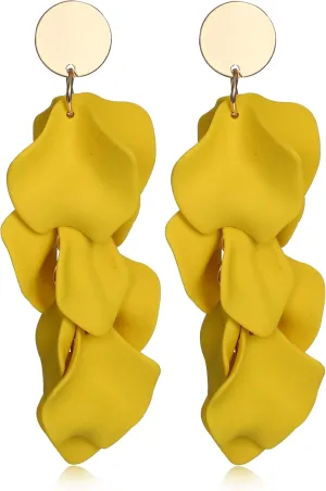 THUNARAZ Acrylic Clip on Earrings for Women Long Rose Petal Earrings Dangle Exaggerated Flower Earrings Drop Statement Floral Tassel Earring