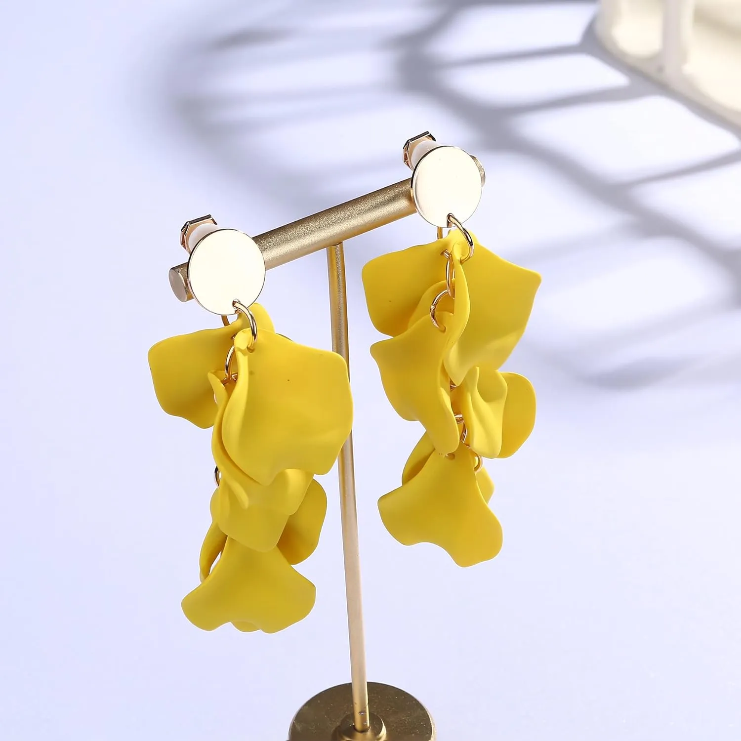 THUNARAZ Acrylic Clip on Earrings for Women Long Rose Petal Earrings Dangle Exaggerated Flower Earrings Drop Statement Floral Tassel Earring