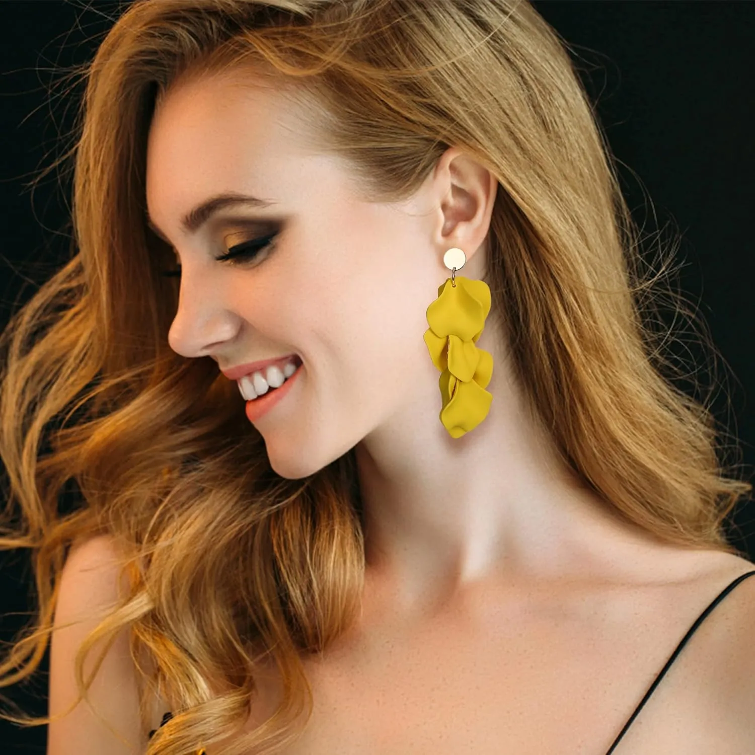 THUNARAZ Acrylic Clip on Earrings for Women Long Rose Petal Earrings Dangle Exaggerated Flower Earrings Drop Statement Floral Tassel Earring