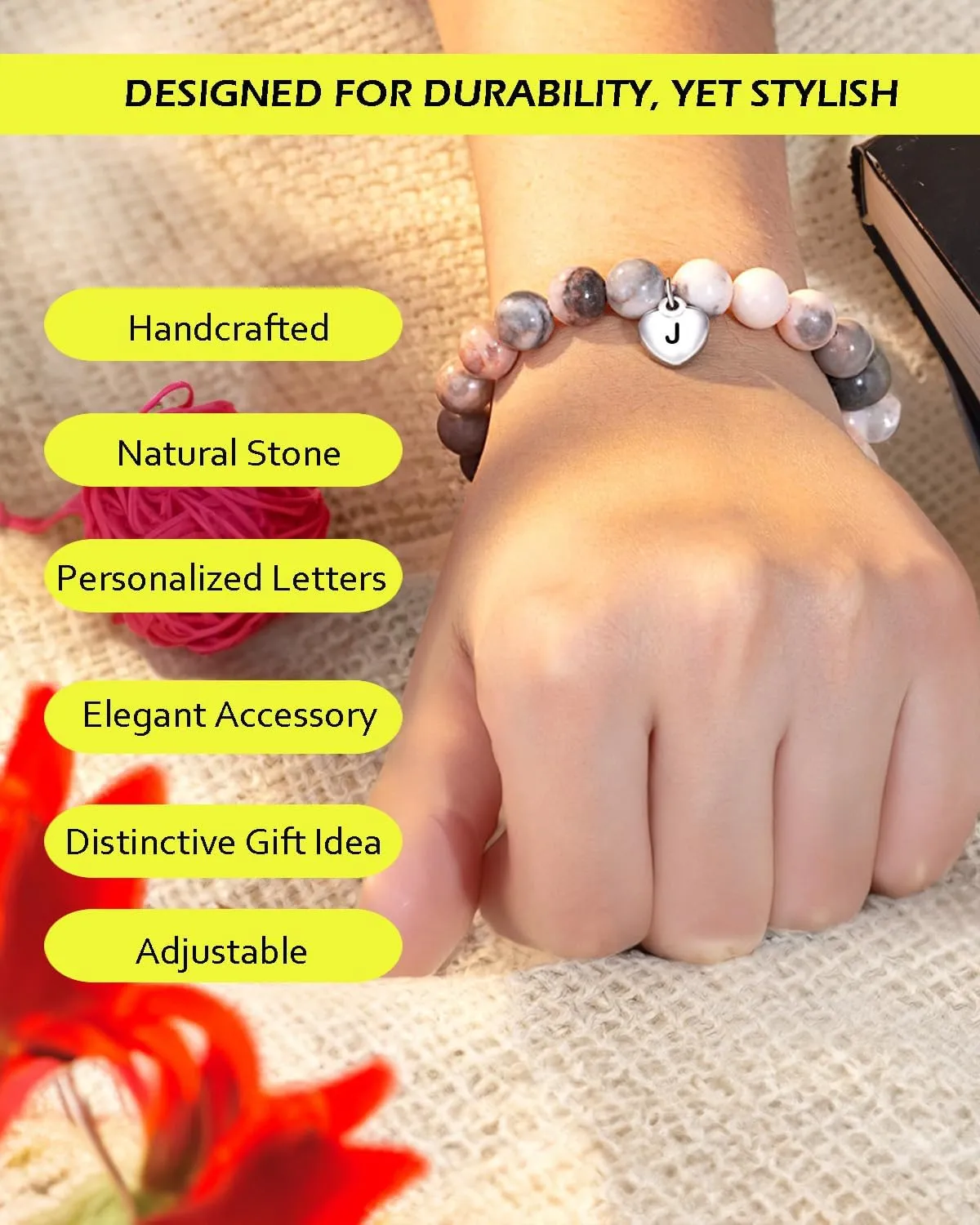 Tinuos Adjustable Natural Stone Bracelet for Teen Girls - Trendy Stuff and Cute Friendship Letter Bracelet Jewelry Gifts