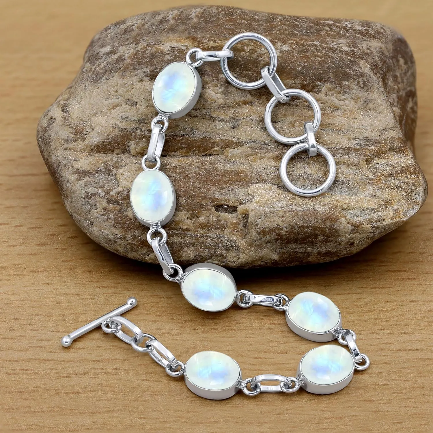 TISHAVI Natural 8x10mm Oval Gemstone Bracelet For Women, Handmade 925 Sterling Silver Birthstone Jewelry Women's Day Gifts For Mom Wife Sister