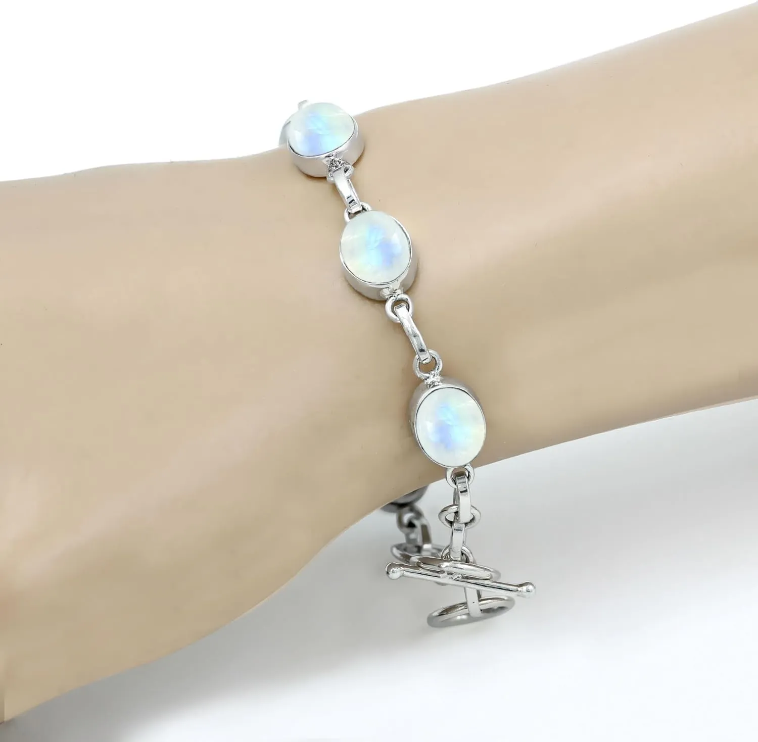 TISHAVI Natural 8x10mm Oval Gemstone Bracelet For Women, Handmade 925 Sterling Silver Birthstone Jewelry Women's Day Gifts For Mom Wife Sister