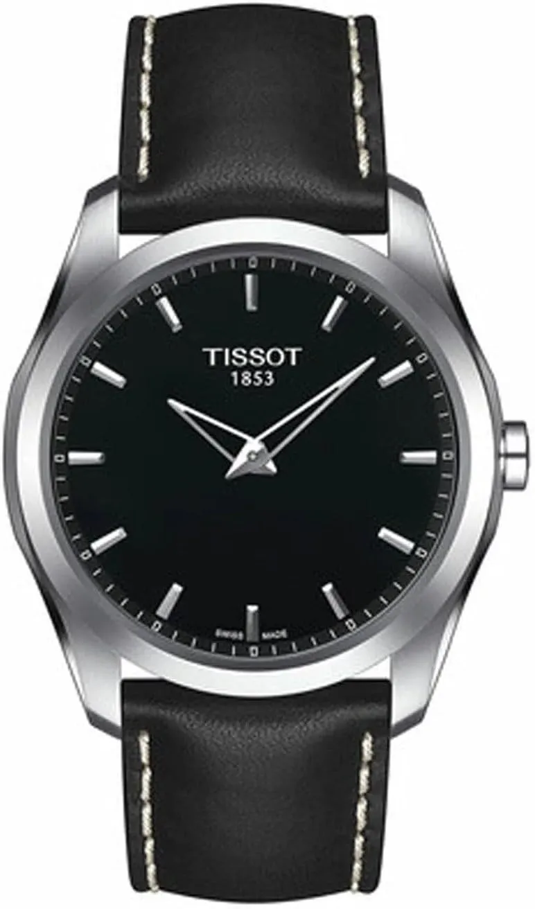 Tissot Mens Couturier Quartz 316L Stainless Steel case Quartz Watch, Black, Leather, 22 (T0354461605102)