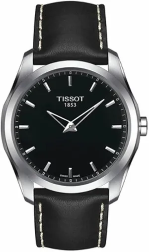 Tissot Mens Couturier Quartz 316L Stainless Steel case Quartz Watch, Black, Leather, 22 (T0354461605102)