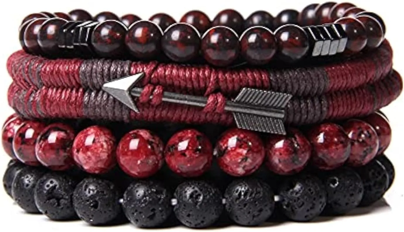TONYS FINEST Handmade Vintage Multilayer Natural Stone Lava Beads Arrow Charm Bracelet Men Women Unisex