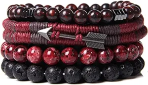 TONYS FINEST Handmade Vintage Multilayer Natural Stone Lava Beads Arrow Charm Bracelet Men Women Unisex