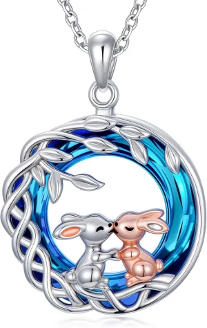 Tree of Life Animal Necklace 925 Sterling Silver Rabbit Tree of Life Crystal Necklace Jewellery Gift for Women Mother Daughter Sister Wife Friend