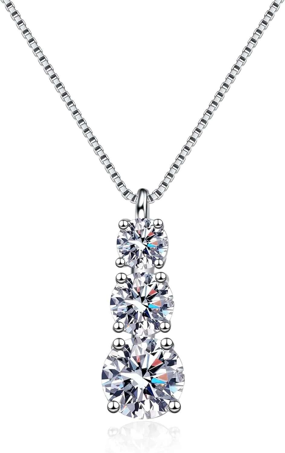 Trendy Moissanite Necklace for Women 1-1.8ct T.W. Dazzling Moissanite Diamond on a Sterling Silver Chain White Gold and Rhodium Plated, Birthday Gifts for Women