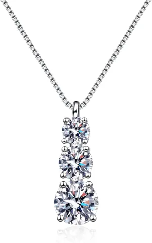 Trendy Moissanite Necklace for Women 1-1.8ct T.W. Dazzling Moissanite Diamond on a Sterling Silver Chain White Gold and Rhodium Plated, Birthday Gifts for Women