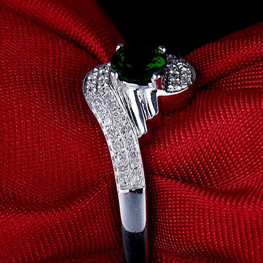 Tsavorite Diamond Rings For Women, 14K White Gold Rings - Green Gemstone Ring, Natural Tsavorite Gemstone Rings & Real Diamond Fashion Rings For Couple Engagement Ring
