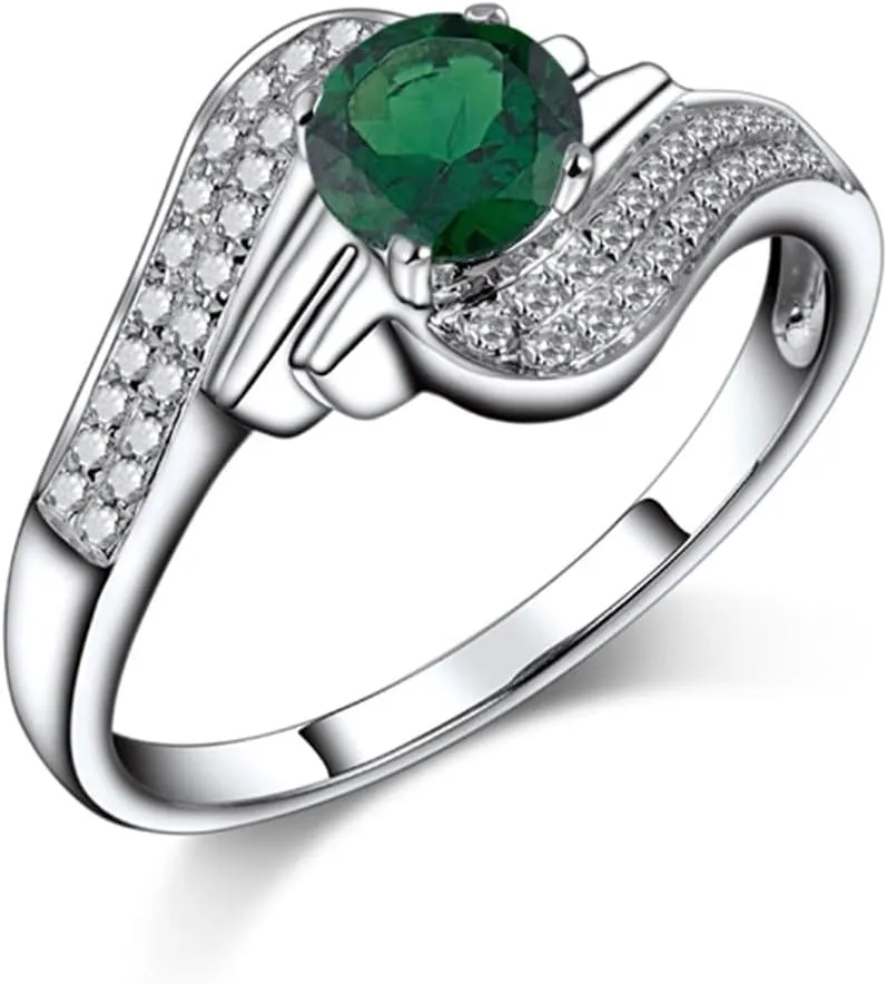 Tsavorite Diamond Rings For Women, 14K White Gold Rings - Green Gemstone Ring, Natural Tsavorite Gemstone Rings & Real Diamond Fashion Rings For Couple Engagement Ring