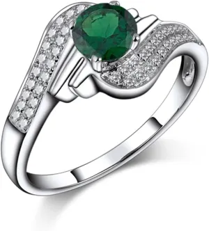 Tsavorite Diamond Rings For Women, 14K White Gold Rings - Green Gemstone Ring, Natural Tsavorite Gemstone Rings & Real Diamond Fashion Rings For Couple Engagement Ring