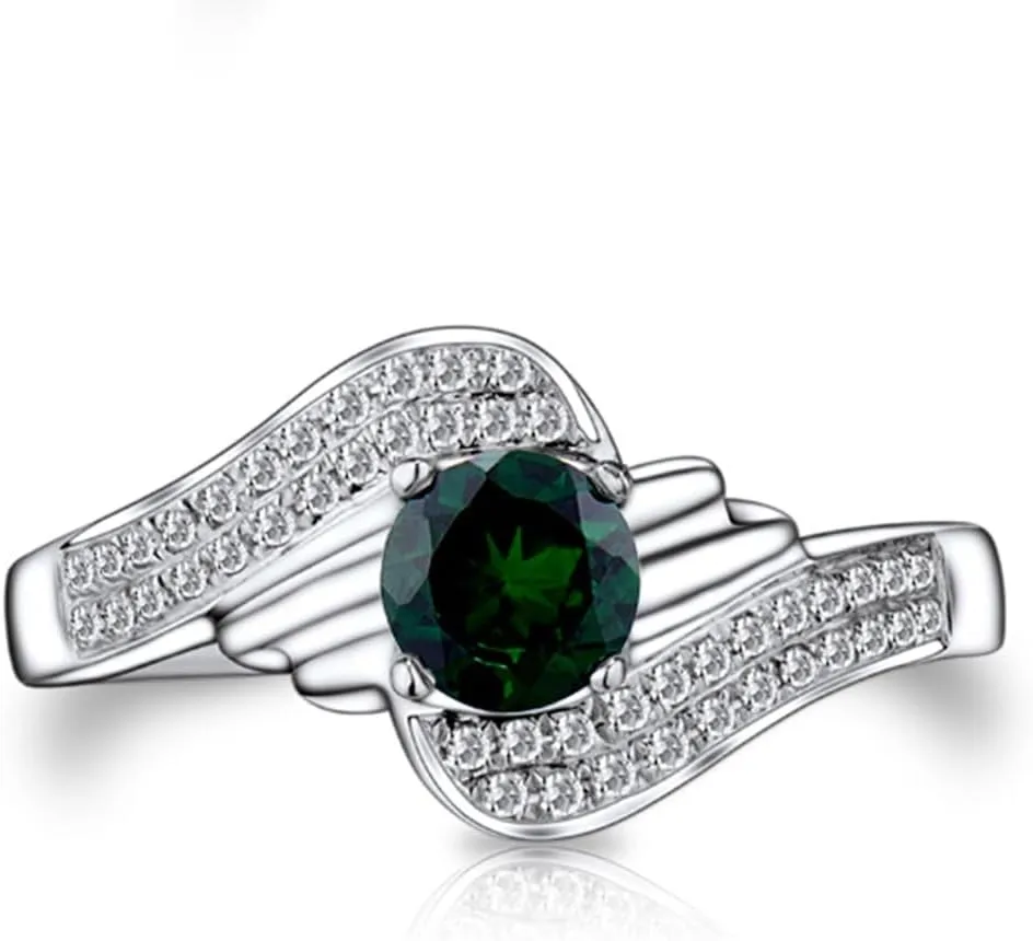 Tsavorite Diamond Rings For Women, 14K White Gold Rings - Green Gemstone Ring, Natural Tsavorite Gemstone Rings & Real Diamond Fashion Rings For Couple Engagement Ring