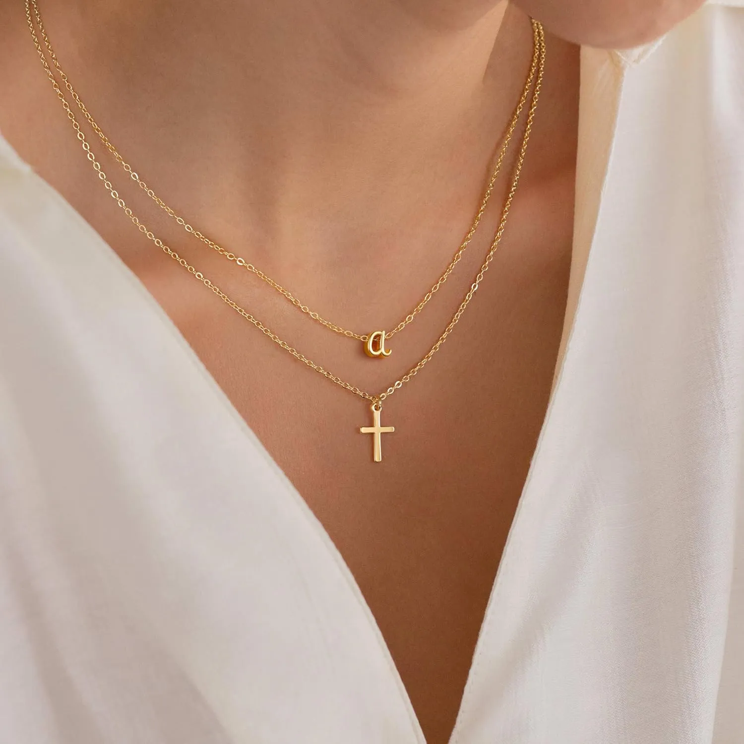 Turandoss Cross Necklace for Women Trendy - Gold Initial Letter Necklaces for Women, Personalized Layered Tiny Cross Necklace Jewelry Gifts, Dainty 14k Gold Plated Necklaces Jewelry Gifts for Her