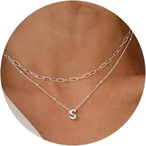 Turandoss Dainty Gold Initial Necklaces for Women Trendy - Layered Gold Initial Tiny Small Pendent Necklaces for Women, Personalized Choker Paperclip Chain Necklace Easter Jewelry Gifts for Her