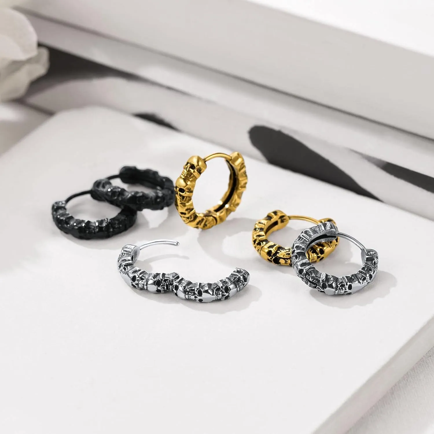 U7 Stainless Steel/Black/18K Gold Plated Personalized Gothic Skull Studs Earrings, Snake Stud Earrings, Goat Devil Earrings, Wolf Earrings Halloween Earrings for Men Women