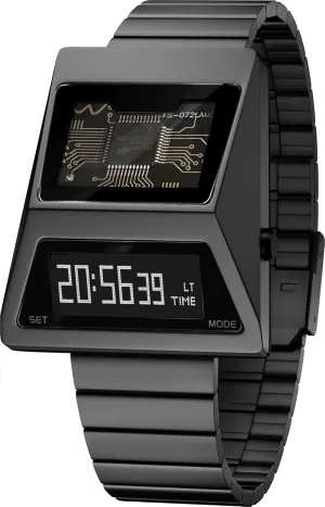 Unique Metal Wristwatch OLED Display Men's Digital Unique Metal Watches, Lift-to-Wake Screen, Stainless Steel Strap