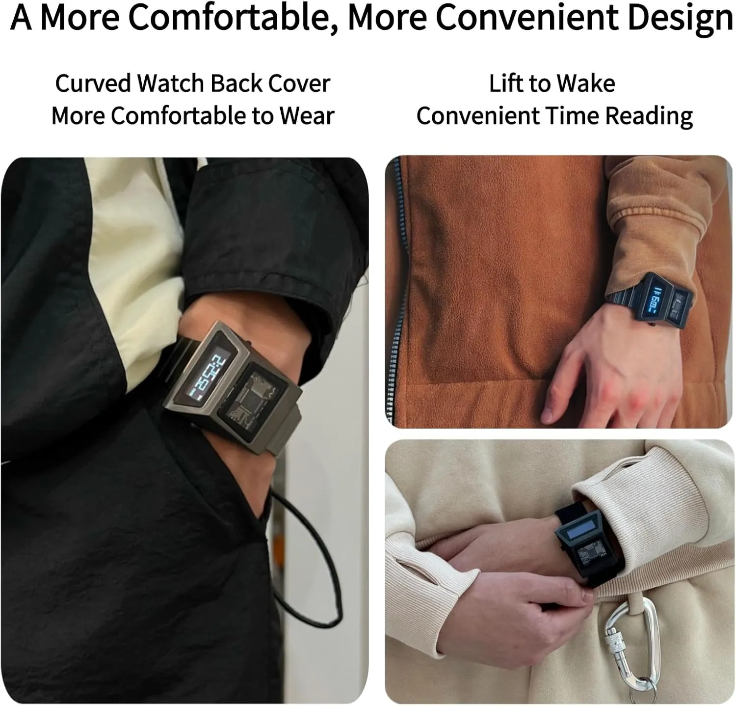 Unique Metal Wristwatch OLED Display Men's Digital Unique Metal Watches, Lift-to-Wake Screen, Stainless Steel Strap