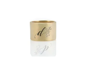 Unique Wedding Ring - Engraved Wide Band - Custom Couples Name - Brushed Gold Design