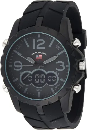 U.S. Polo Assn. Men's Multifunction Watch Black Silicone Strap Analog Digital Display Alarm Chronograph Backlight 50mm Case Fits Wrists 5.5" to 8"
