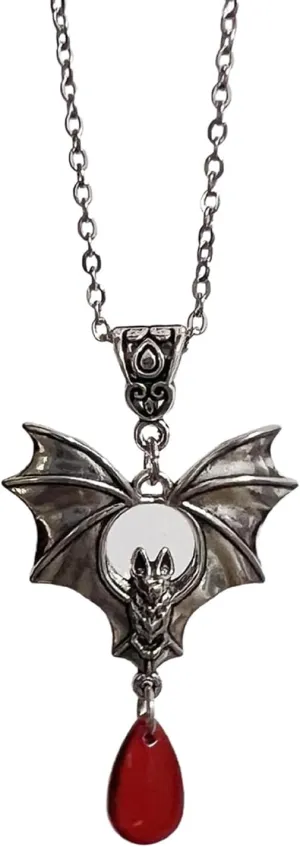 Vampire Bat Necklace Gothic Halloween Necklace for Women Vintage Blood Bat Necklaces Punk Style Black Red Crystal Gems Vampire Necklaces Mystic Witch Costume Accessories Halloween Jewelry for Women