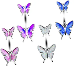 VANZACK 4pcs Butterfly Navel Ring Piercings Jewelry Piercing Studs Navel Jewelry Belly Button Decorative Belly Button Retainer Navel Rings for Women Belly Rings 316l Medical Steel